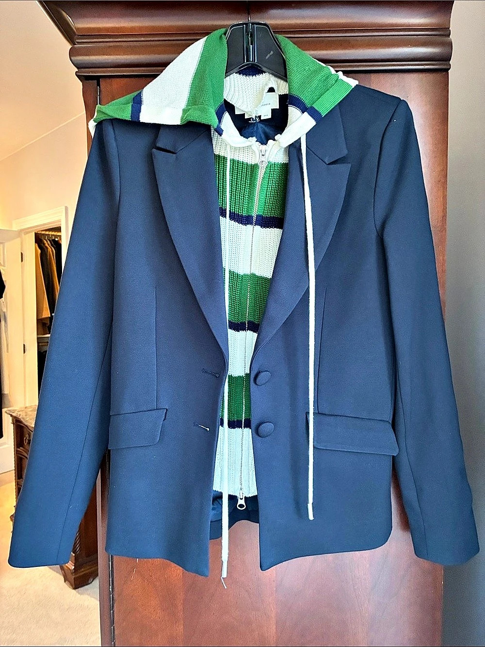 Anthropologie Maeve Twofer Hooded Blazer Blue & Green XXS